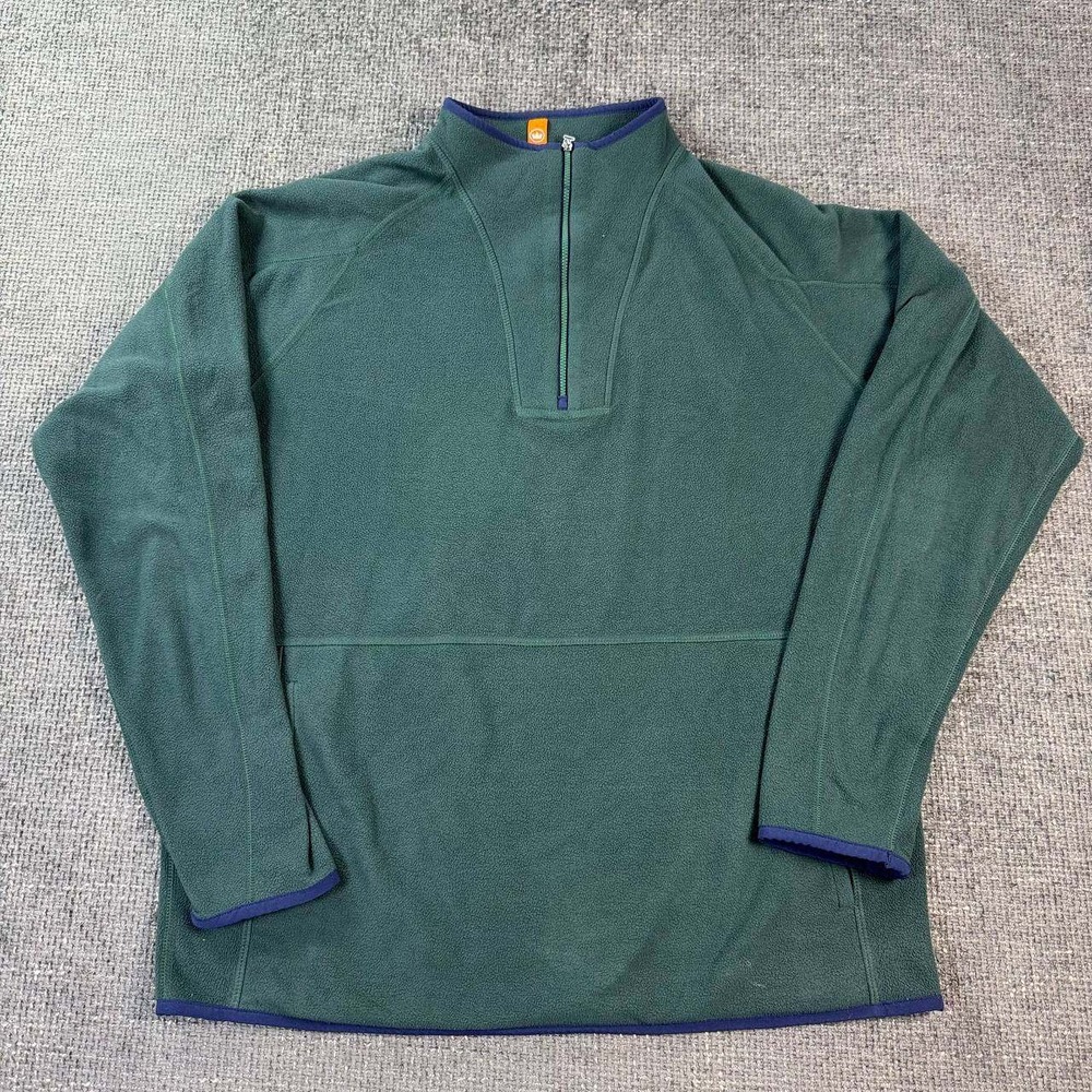 Peter Millar Fleece Pullover Mens Large Green Quarter Zip Navy Trim Mock Neck